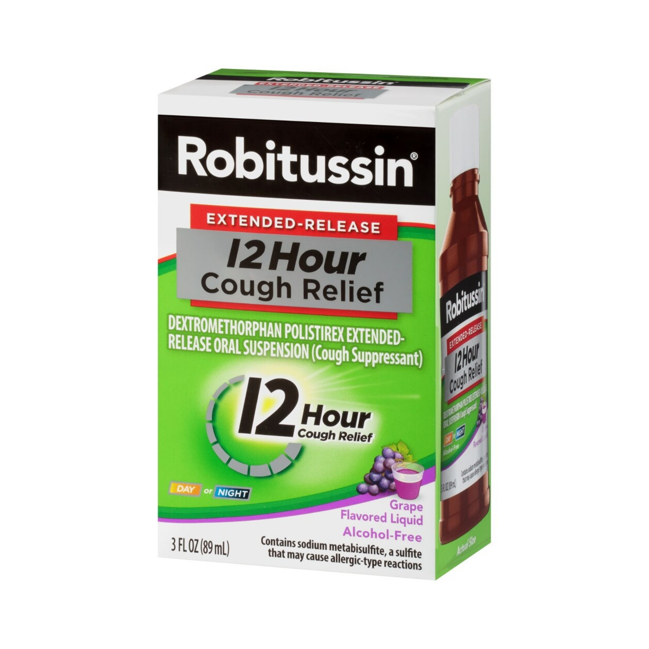 Robitussin Extended-Release 12 Hour Alcohol-Free Cough Relief Suppressant, Grape, 3 Fl Oz