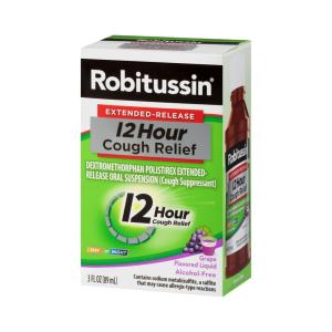 Robitussin Extended-Release 12 Hour Alcohol-Free Cough Relief Suppressant, Grape, 3 Fl Oz
