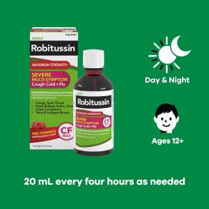 Robitussin Maximum Strength Severe Multi-Symptom Cough Cold + Flu Nighttime Raspberry 4 Fl Oz