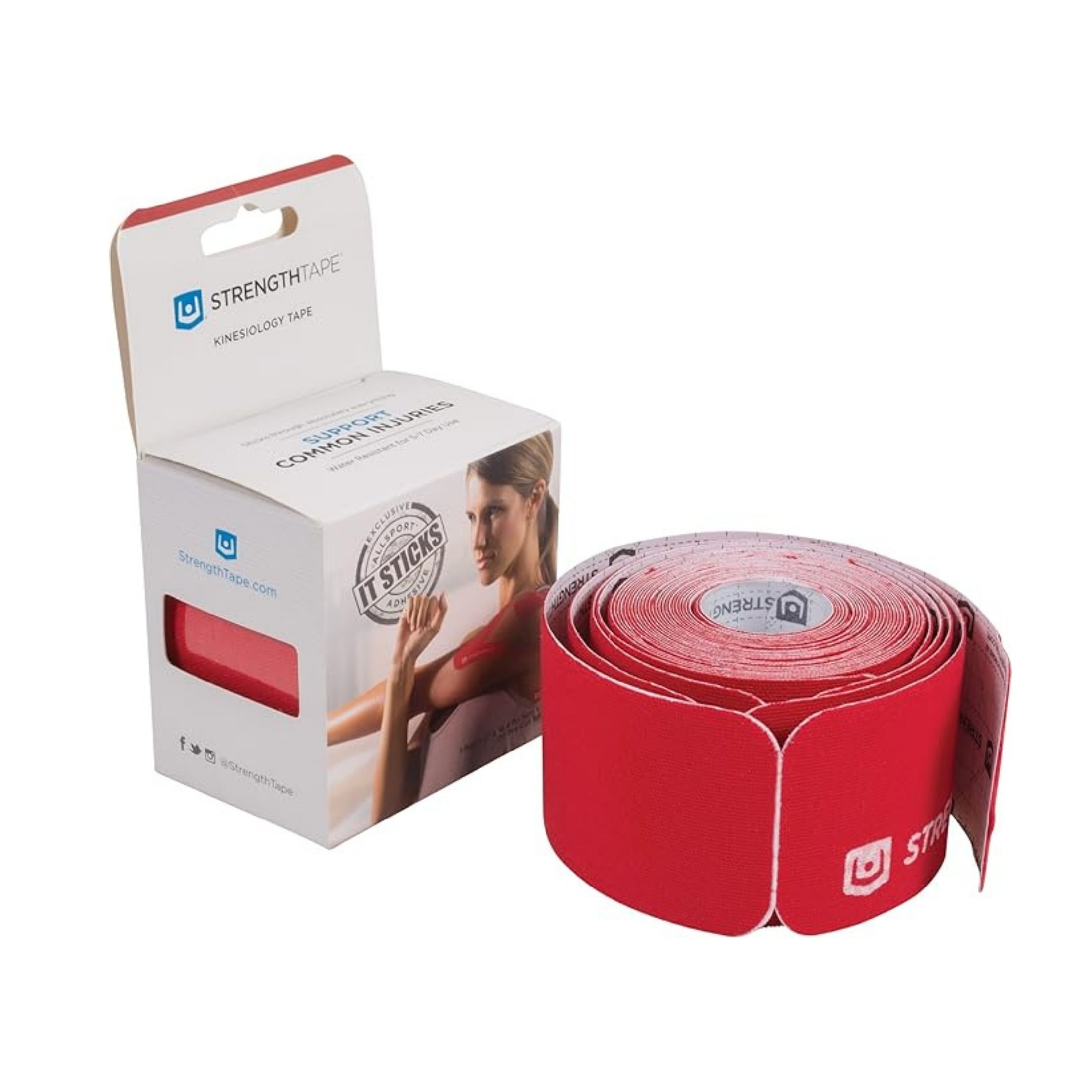 StrengthTape Kinesiology Tape 16 5m Roll Of 10 Precut Strips Red