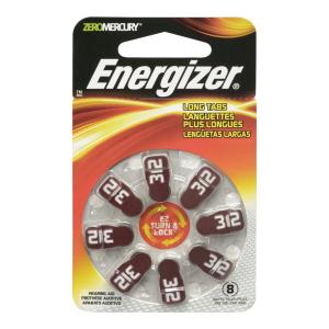Energizer EZ Turn & Lock + Power Seal Zinc Air Hearing Aid Batteries, 1.4V, Mercury-free, Size 312
