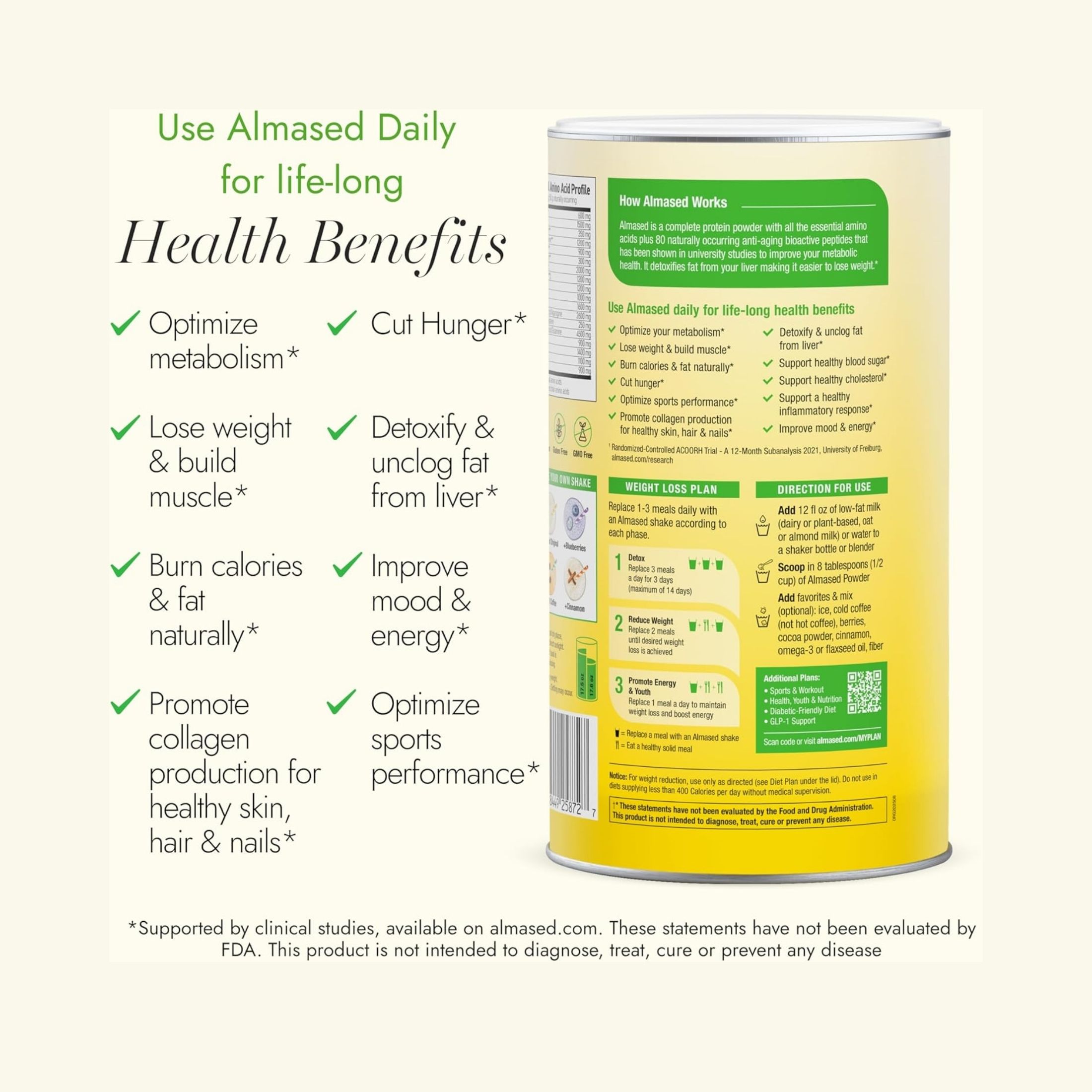 Almased Synergy Diet Multi Protein Shake Powder - 17.6 Oz