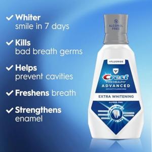 Crest Pro-Health Advanced Mouthwash, Alcohol Free, Extra Whitening, Energizing Mint Flavor, 946 mL (32 Fl Oz)