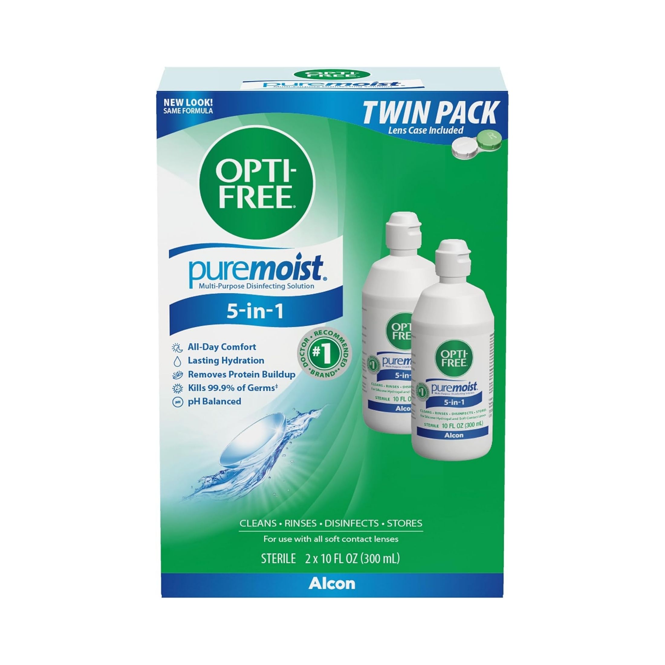 Opti-Free Multi Purpose Disinfection Solution, Puremoist, Twin Pack