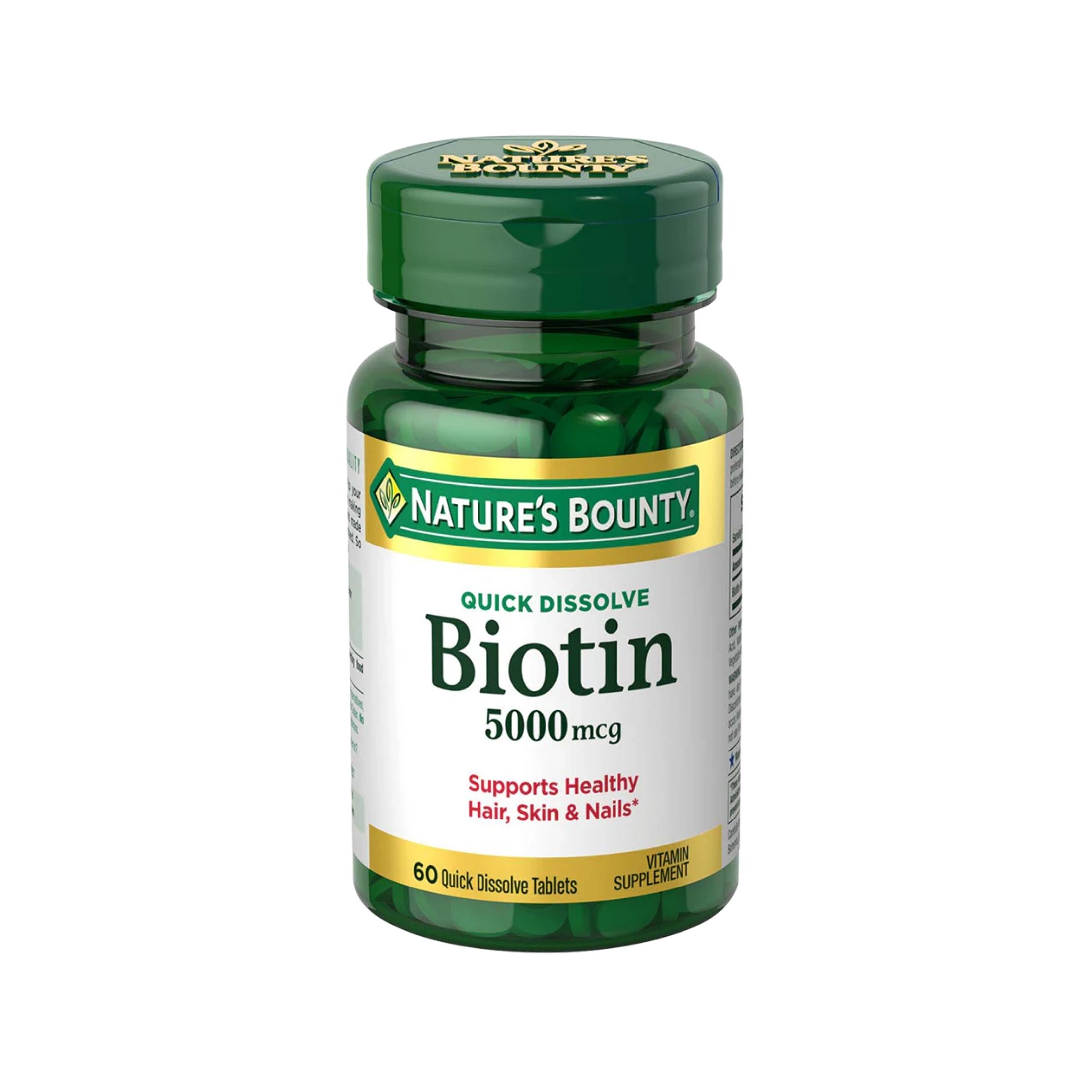 Nature's Bounty Biotin 5000 Mcg Vitamin Supplement Quick Dissolve Natural Strawberry Flavor – 60 Tablets