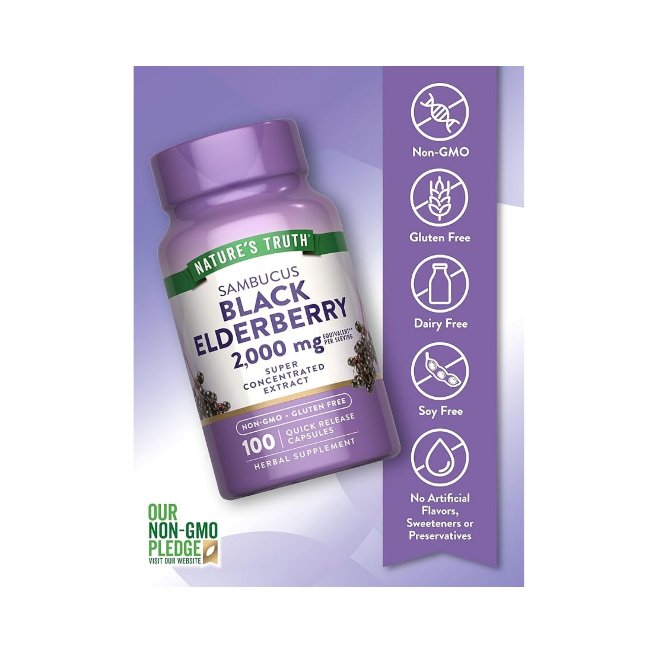 Nature's Truth Sambucus Black Elderberry, 1,000 Mg, 100 Quick Release Capsules