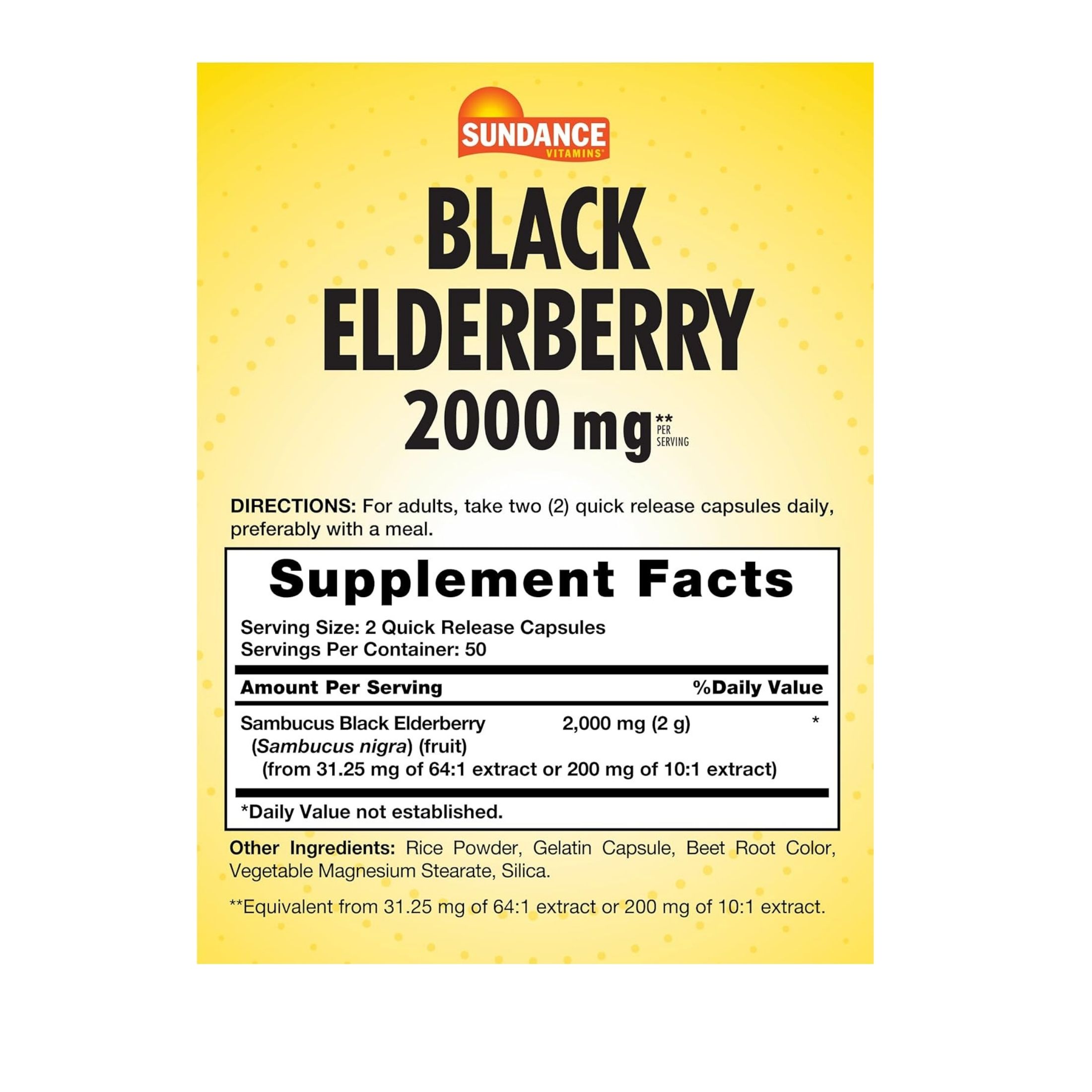 Sundance Sambucus Vitamins Black Elderberry 2000 Mg Capsules