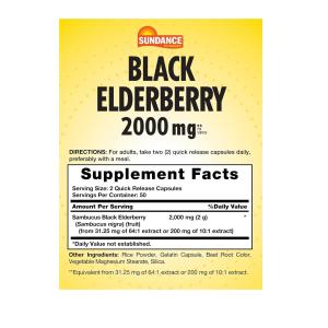 Sundance Sambucus Vitamins Black Elderberry 2000 Mg Capsules