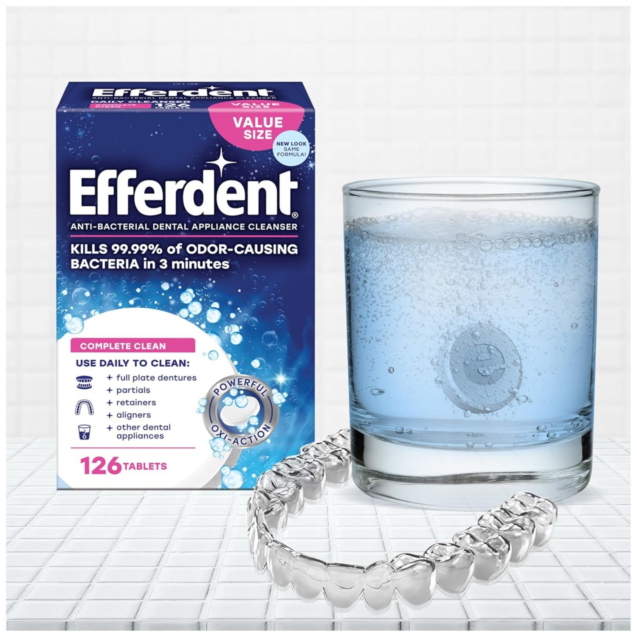 Efferdent Denture & Retainer Cleanser, Antibacterial, Complete Clean, Tablets, Value Size