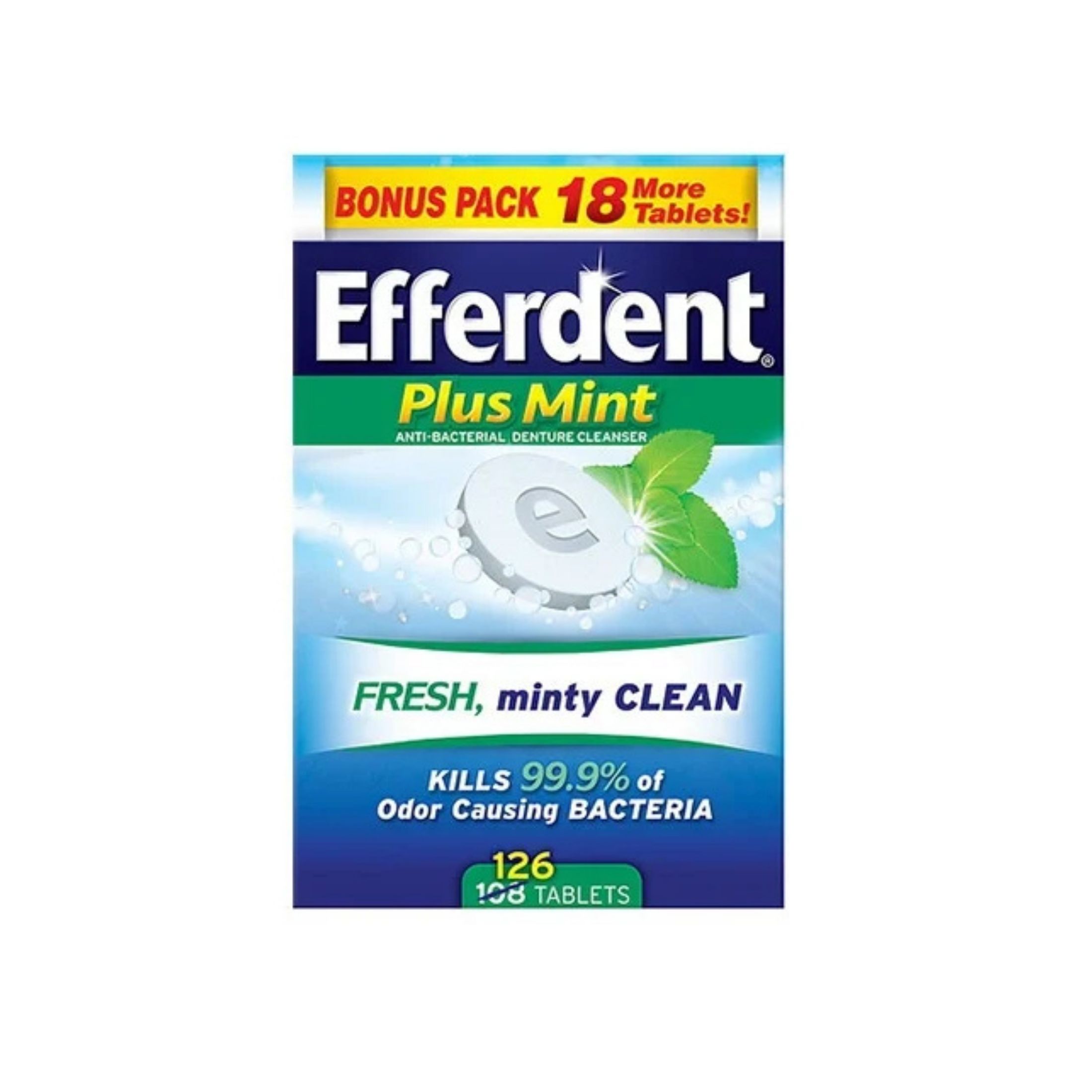 Efferdent Plus Mint Anti-Bacterial Denture Cleanser Fresh, Minty Clean Tablets - 126 Ea