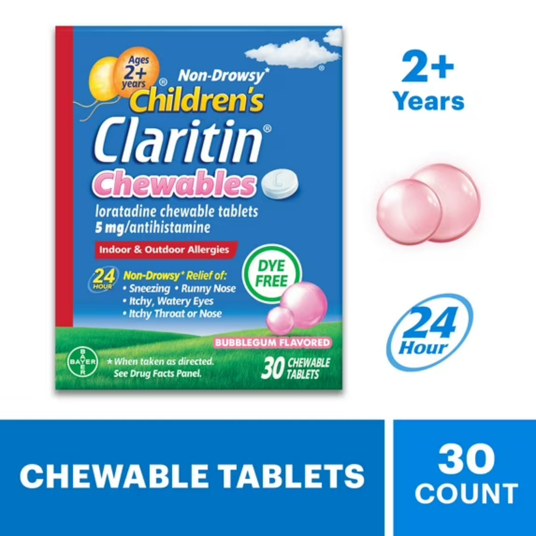 Claritin Loratadine, Bubble Gum Flavored, 5 Mg, Children's, Chewable Tablets