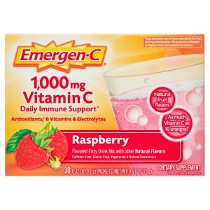 Emergen-C Vitamin Fizzy Drink Mix 1000 Mg, Raspberry Supplement - 30 Packets/Pack