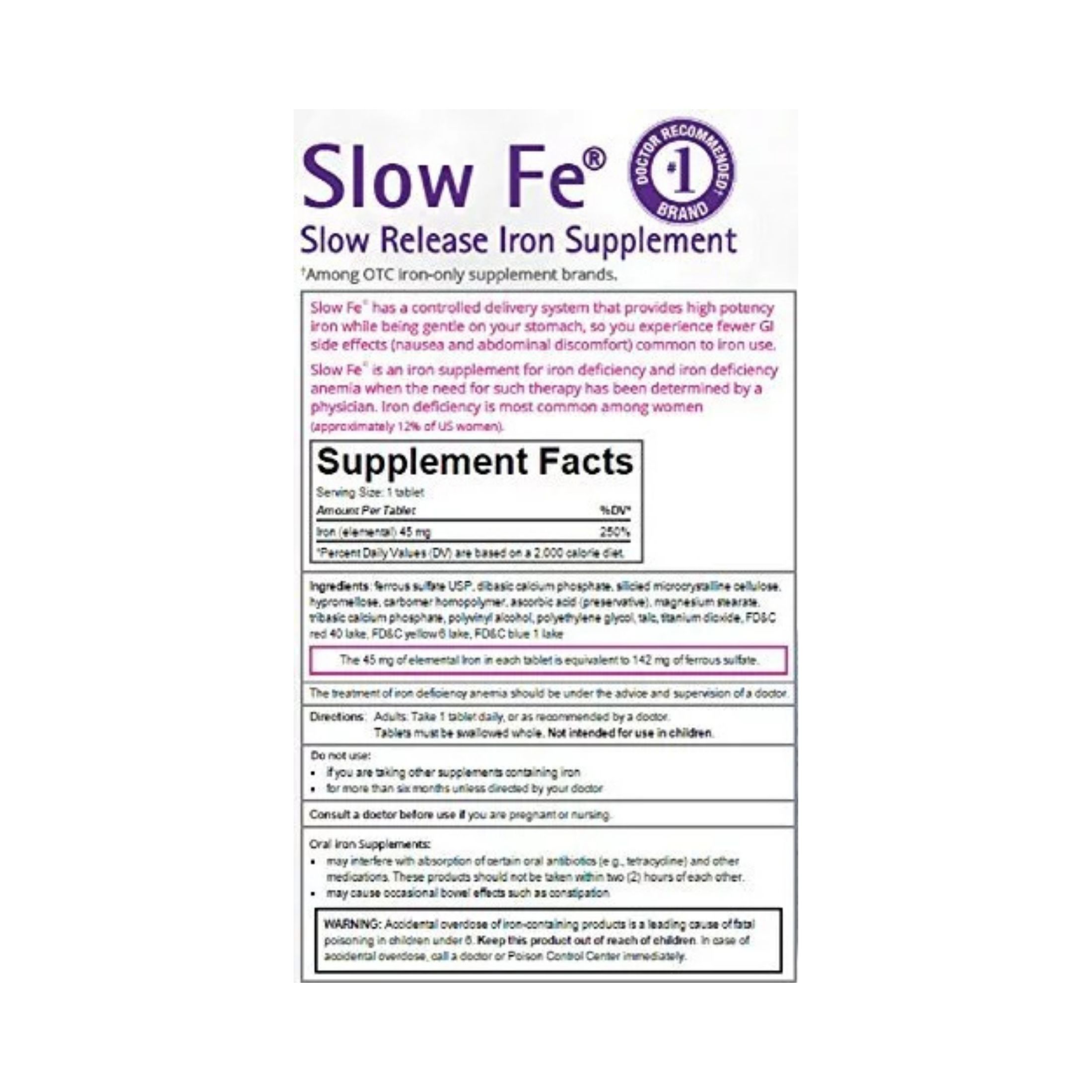 Slow Fe Tablets Release Iron Supplement