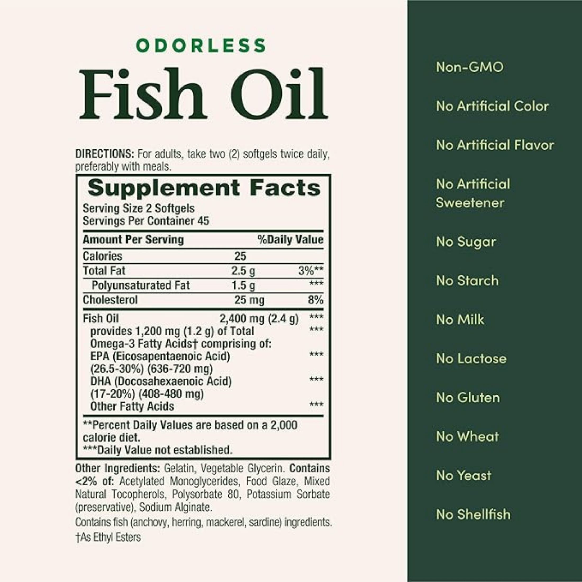 Nature's Bounty Fish Oil, Odorless, 2400 Mg, Coated Softgels