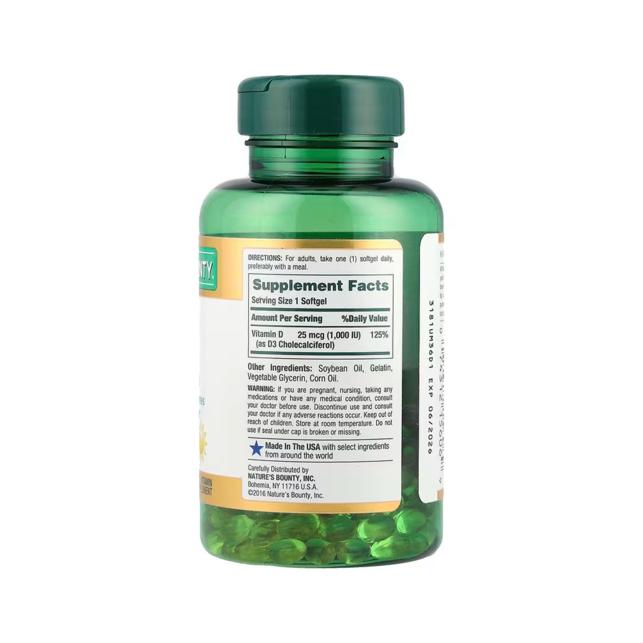 Nature's Bounty Vitamin D3, 25 Mcg, Rapid Release Softgels