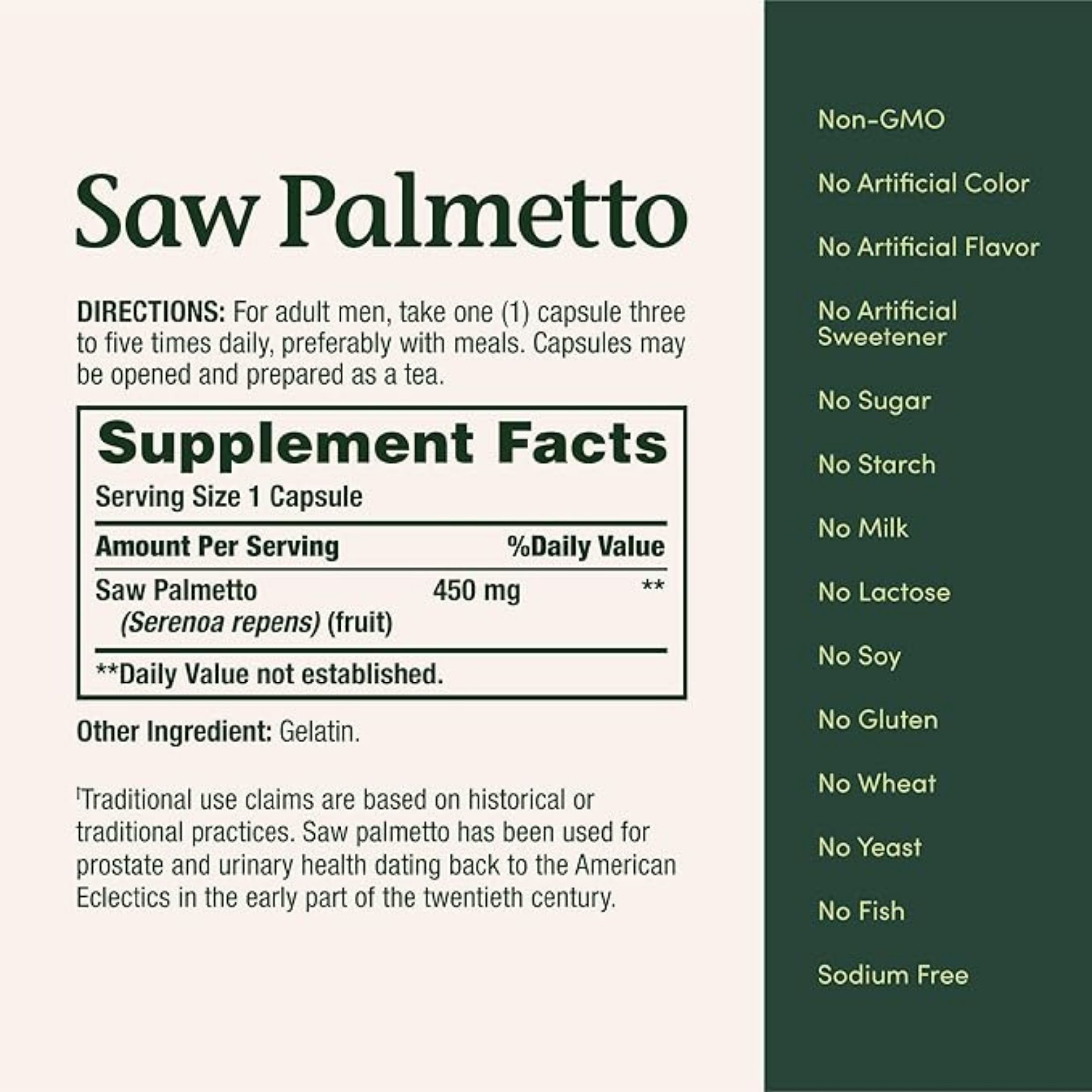 Nature's Bounty Saw Palmetto 450 Mg Herbal Supplement Capsules