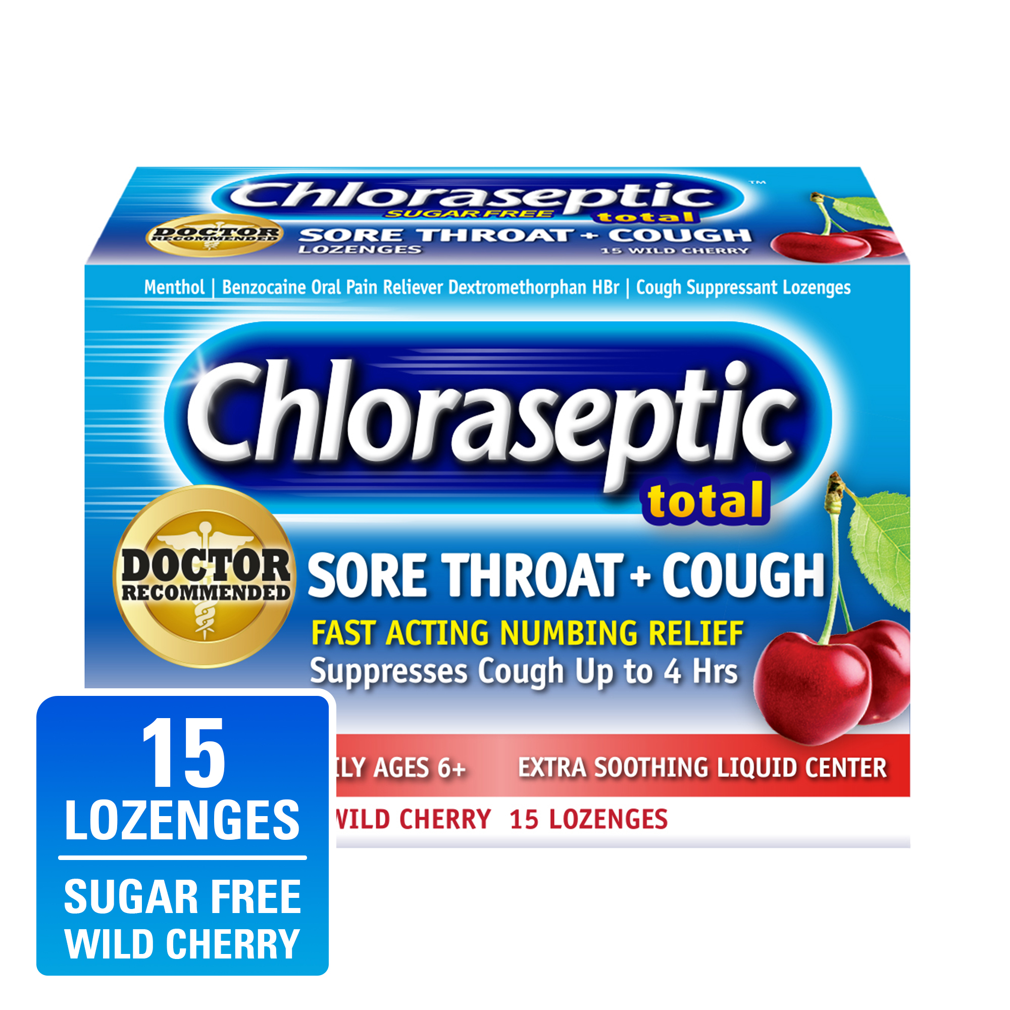 Chloraseptic Wild Cherry Total Sugar Free Sore Throat + Cough Lozenges