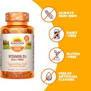 Sundown Naturals Vitamin D3, 25 Mcg, Softgels, Value Size