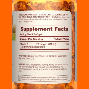 Sundown Naturals Vitamin D3, 25 Mcg, Softgels, Value Size
