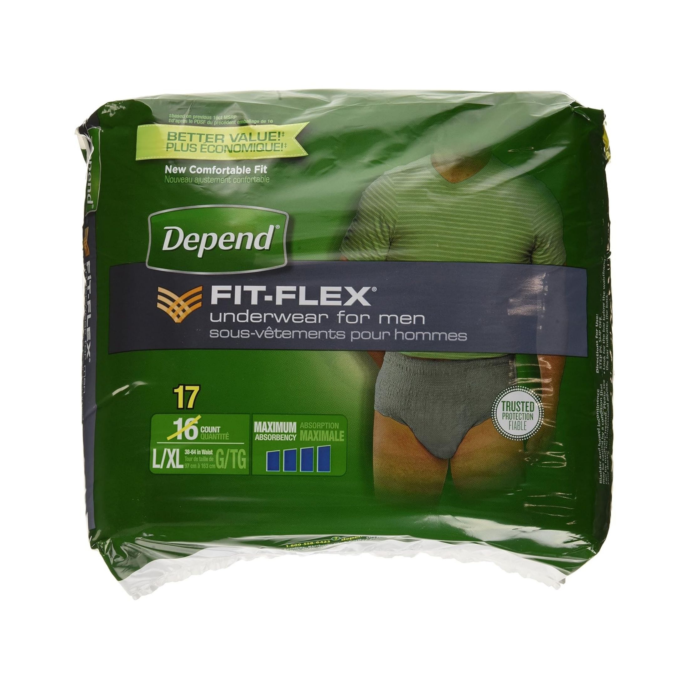Depend Fit-Flex Underwear For Men, Maximum Absorbency, L/XL