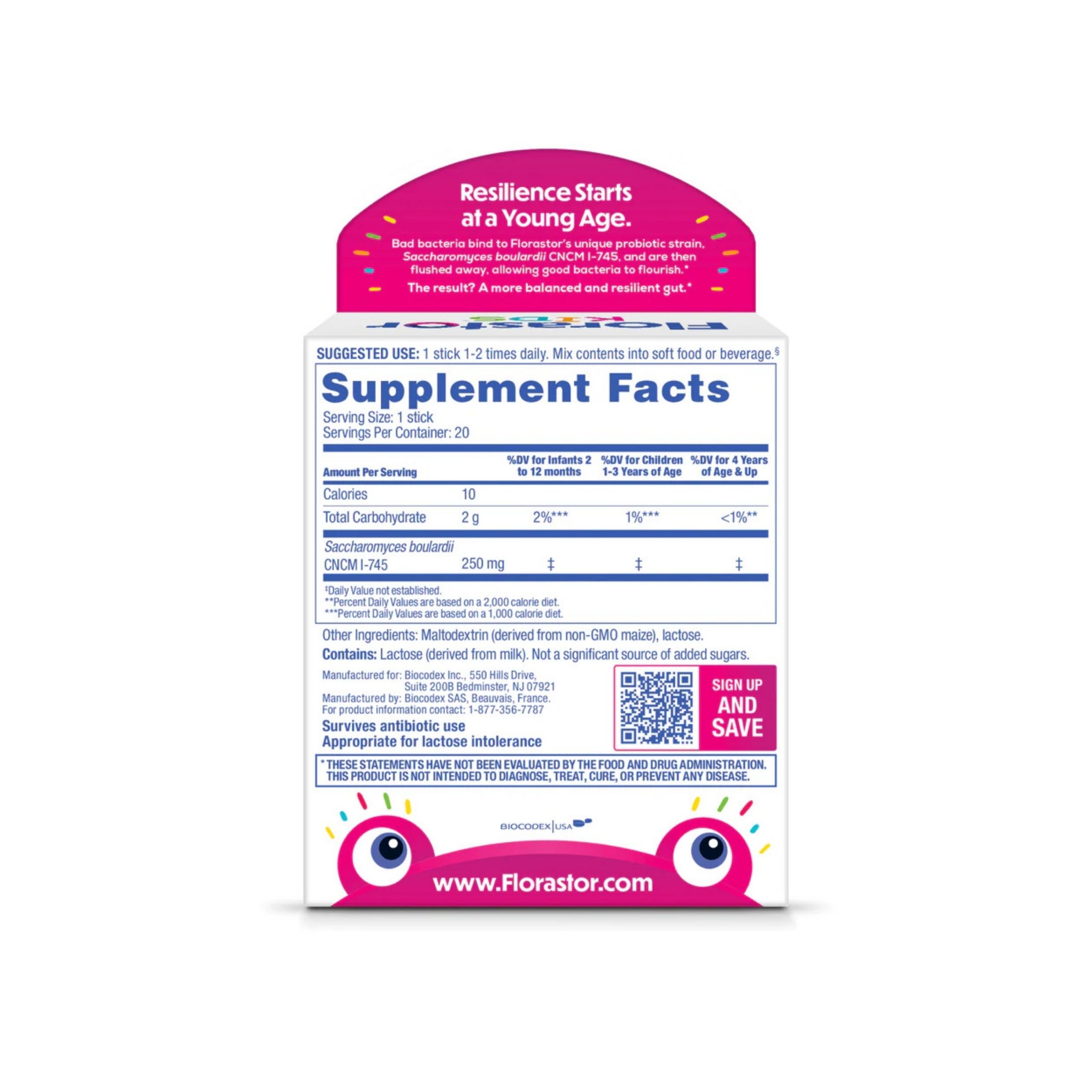 Florastor Kids Daily Probiotic Supplement Packets, 250 Mg