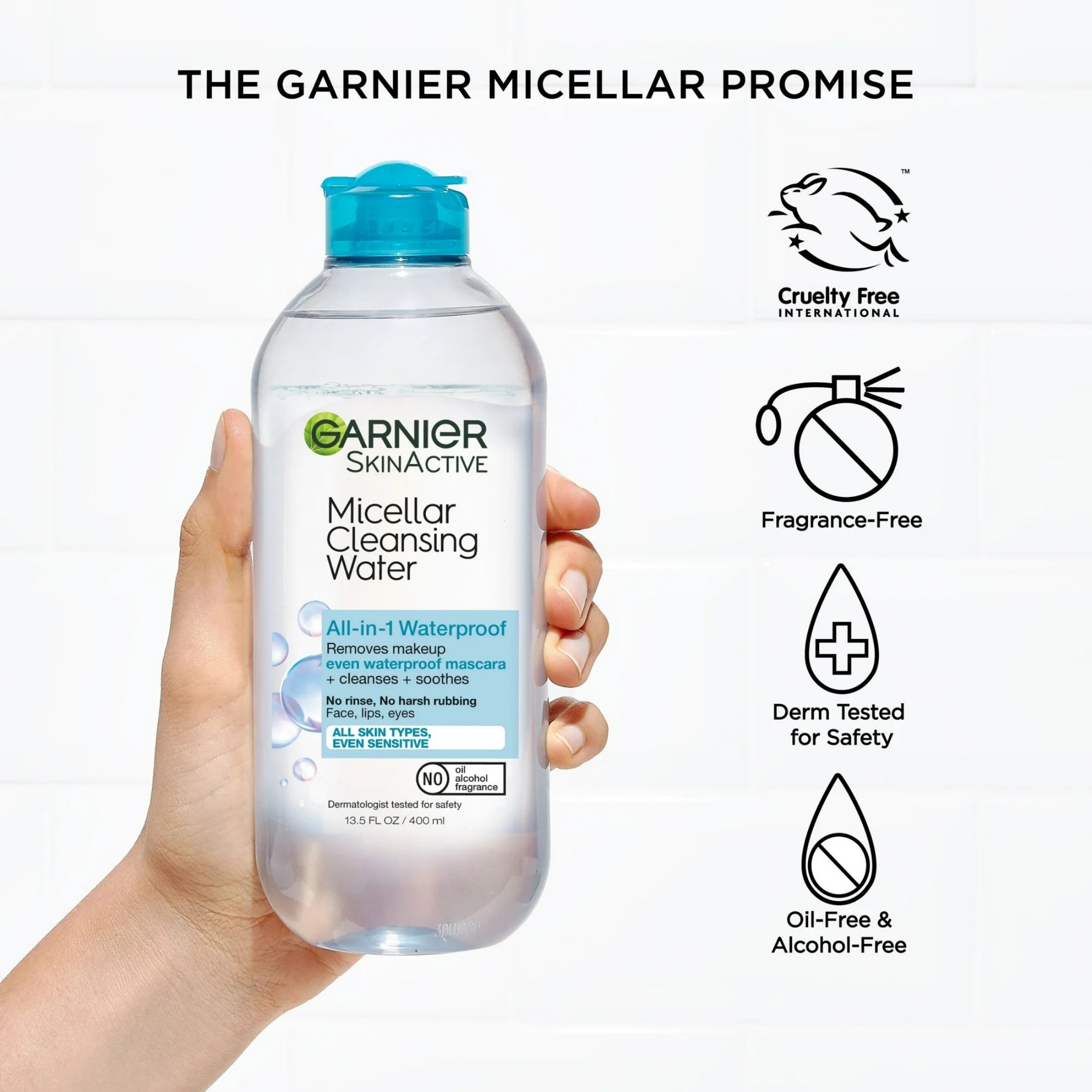 Garnier SkinActive, Micellar Cleansing Water, All-in-1 Makeup Remover Even Waterproof Mascara, All Skin Types, 13.5 Fl Oz (400 Ml)