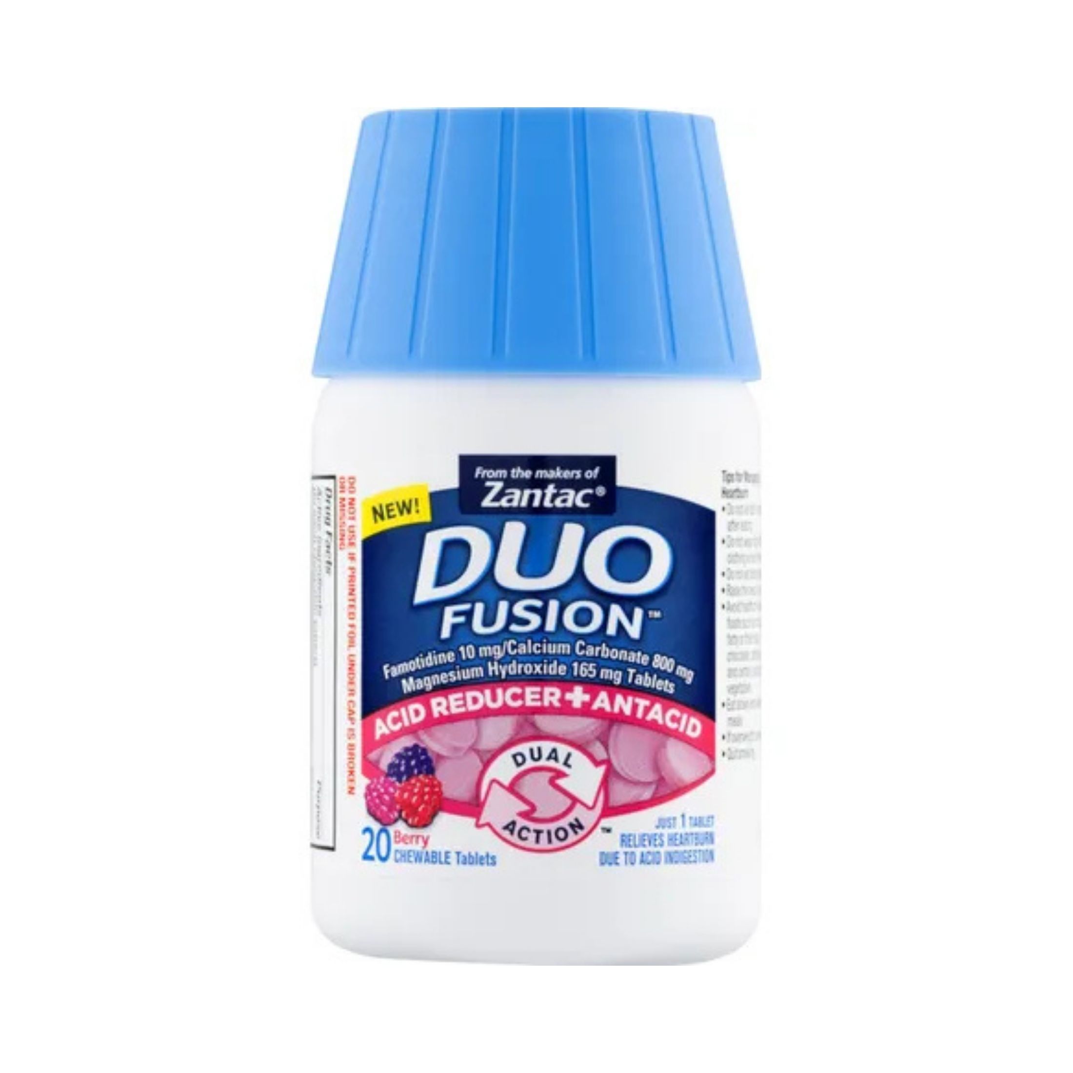 Duo Fusion Acid Reducer + Antacid, Chewable Tablets, Berry