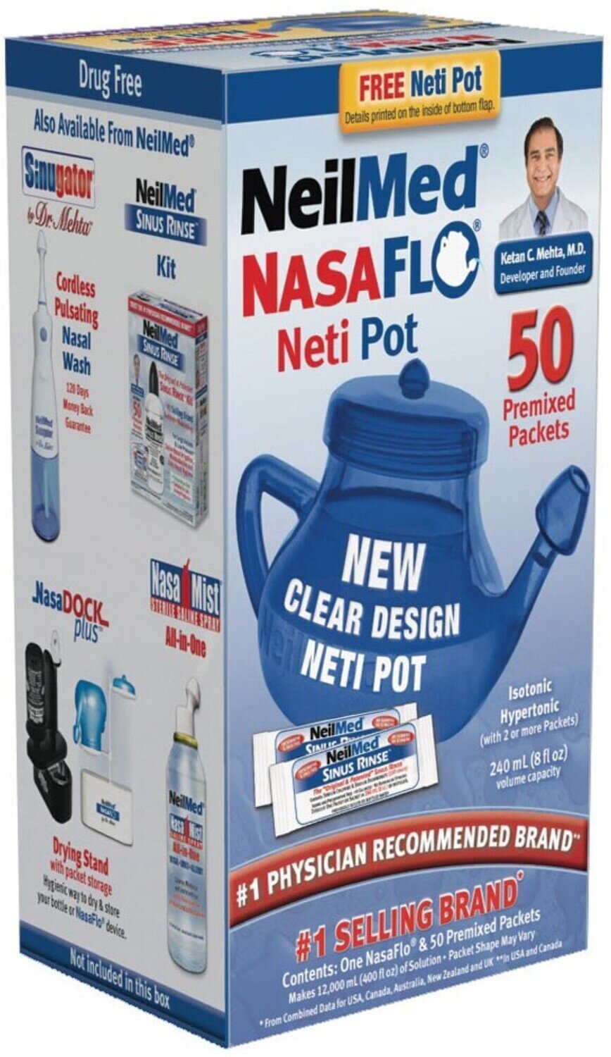NeilMed NasaFlo Neti Pot Nasal Wash System With Refill Packets