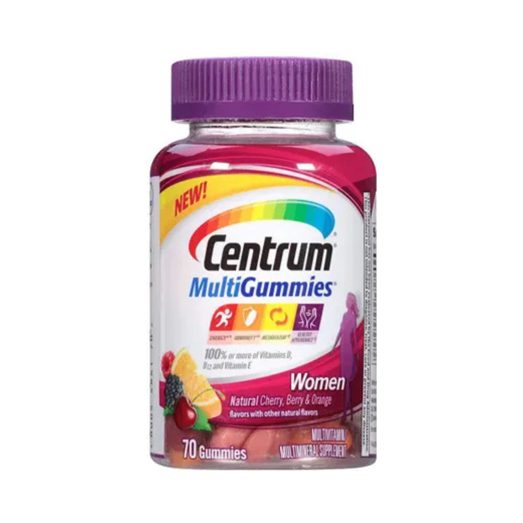Centrum MultiGummies Women Multivitamin/Multimineral Supplement Gummies, Cherry, Berry, Orange 70 Ea