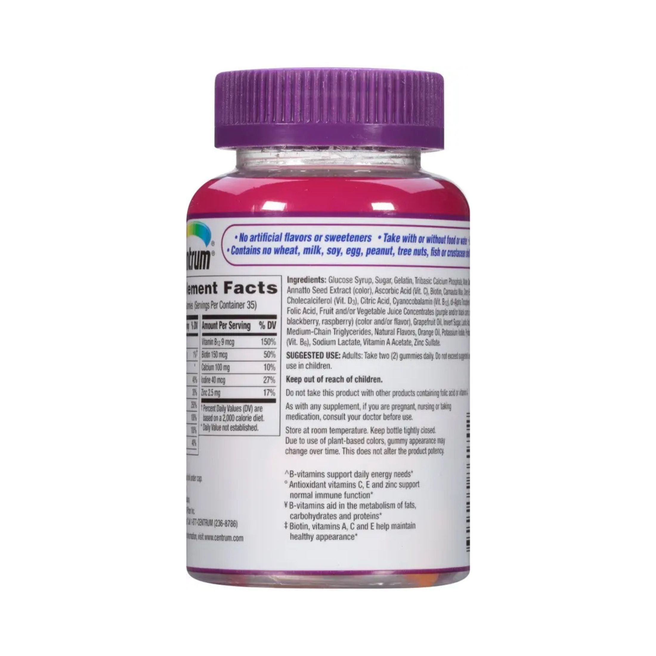 Centrum MultiGummies Women Multivitamin/Multimineral Supplement Gummies, Cherry, Berry, Orange 70 Ea