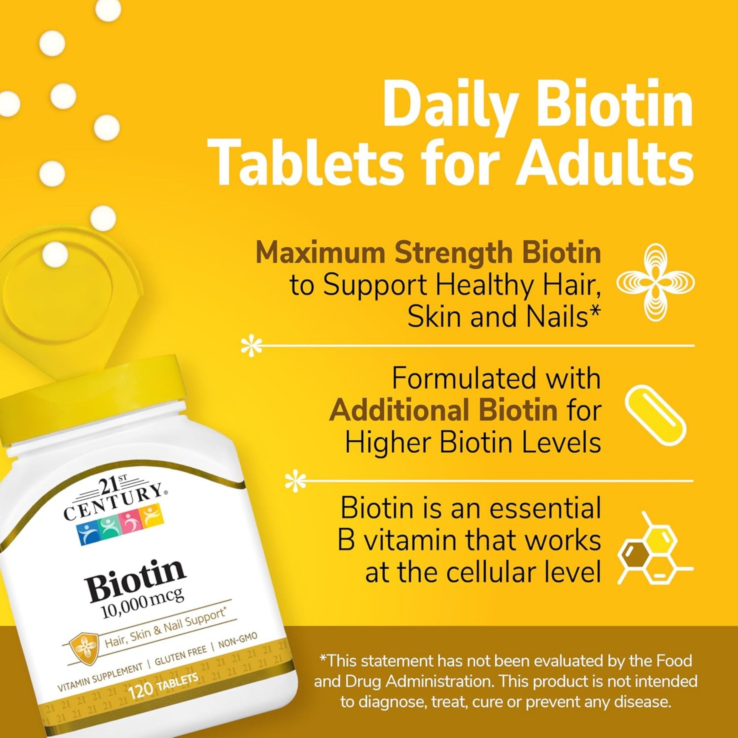 21st Century Biotin, Ultra Potency, 10,000 Mcg, Tablets