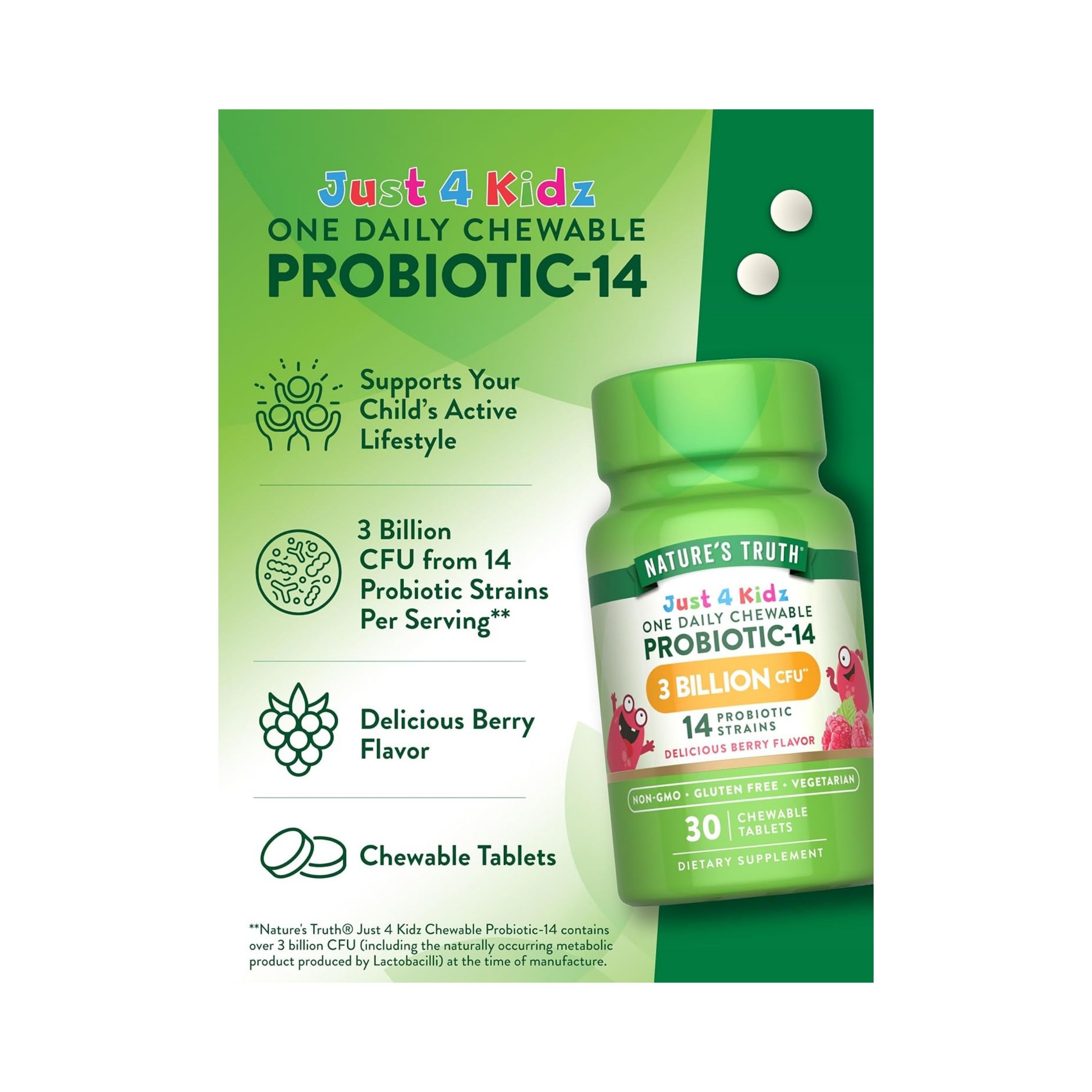 Nature's Truth Probiotic 14, Just 4 Kidz, Chewable Tablets, Natural Berry Flavor