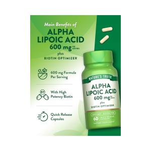 Nature's Truth Alpha Lipoic Acid, Plus Biotin Optimizer, 600 Mg, Quick Release Capsules