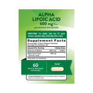 Nature's Truth Alpha Lipoic Acid, Plus Biotin Optimizer, 600 Mg, Quick Release Capsules