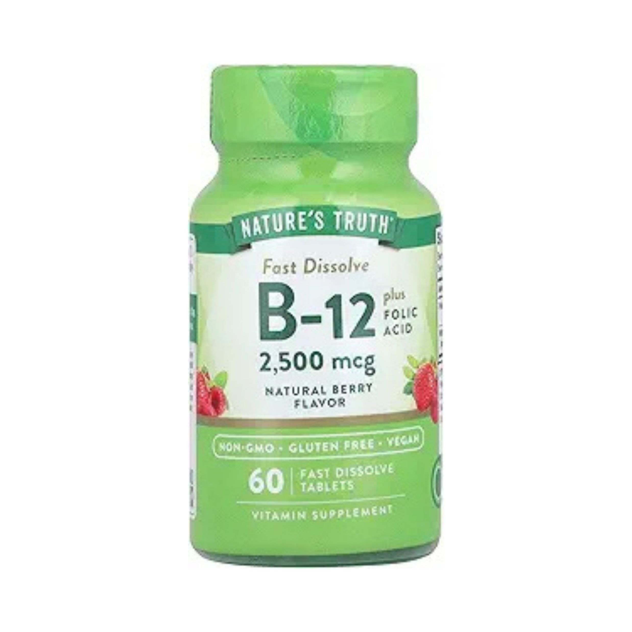 Nature's Truth Vitamin B-12 2500mcg Plus Folic Acid Fast Dissolve Tablets - Natural Berry Flavor 60ct