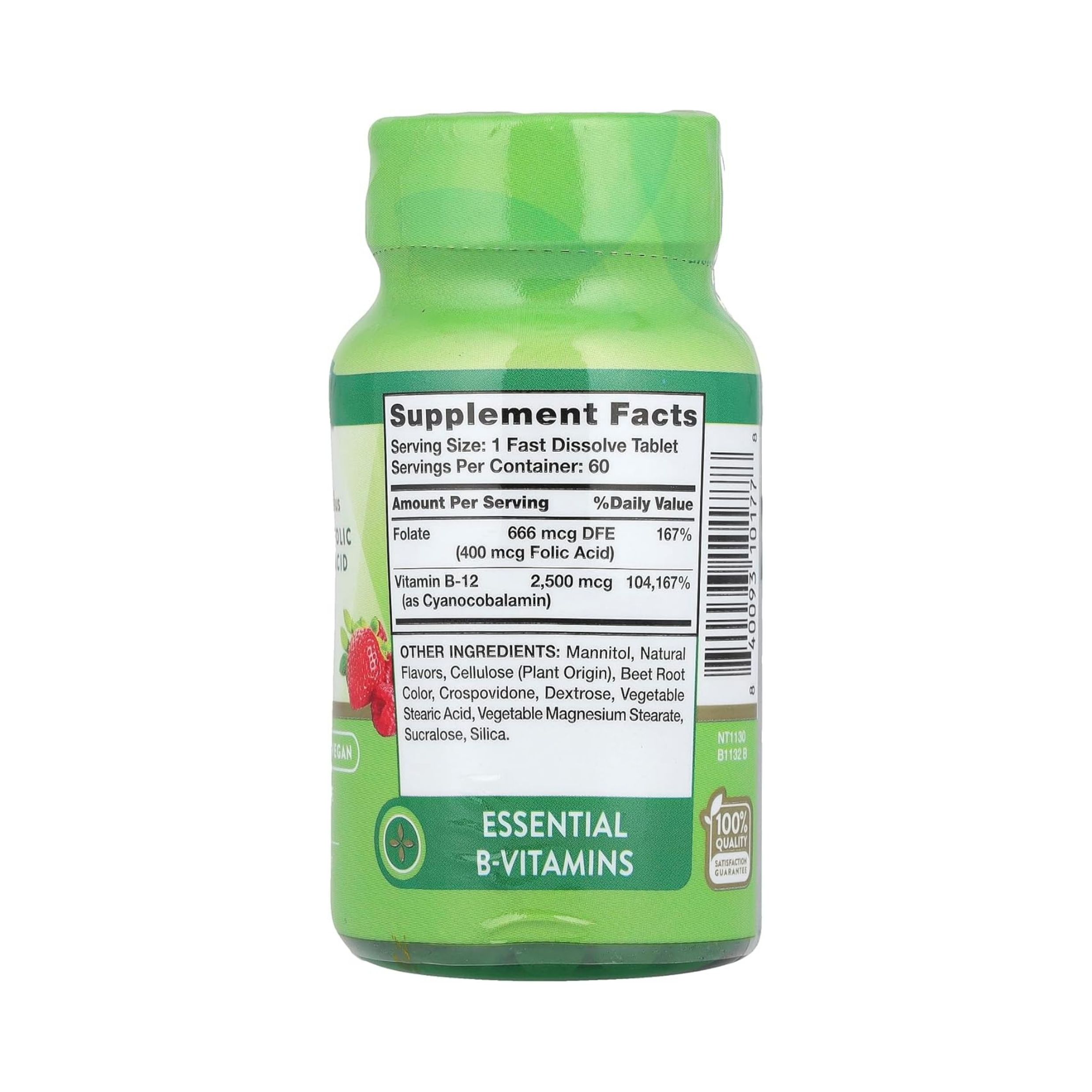 Nature's Truth Vitamin B-12 2500mcg Plus Folic Acid Fast Dissolve Tablets - Natural Berry Flavor 60ct