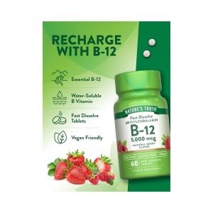 Nature's Truth Vitamin B-12, 5000 Mcg, Fast Dissolve Tablets, Natural Berry Flavor
