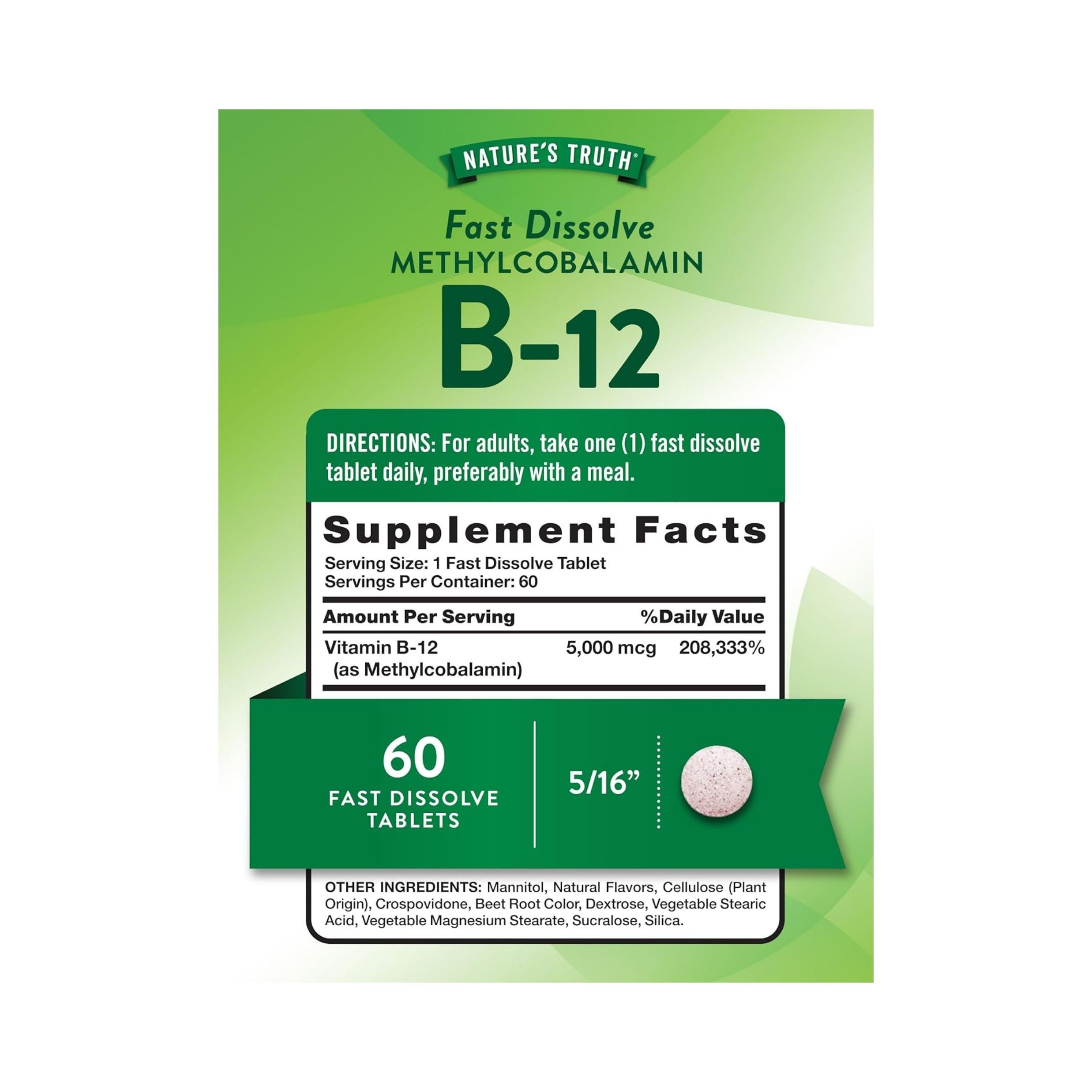 Nature's Truth Vitamin B-12, 5000 Mcg, Fast Dissolve Tablets, Natural Berry Flavor