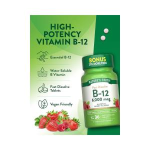 Nature's Truth Vitamin B-12 6000 Mcg, Fast Dissolve Tabs, Natural Berry Flavor