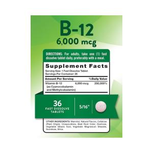 Nature's Truth Vitamin B-12 6000 Mcg, Fast Dissolve Tabs, Natural Berry Flavor