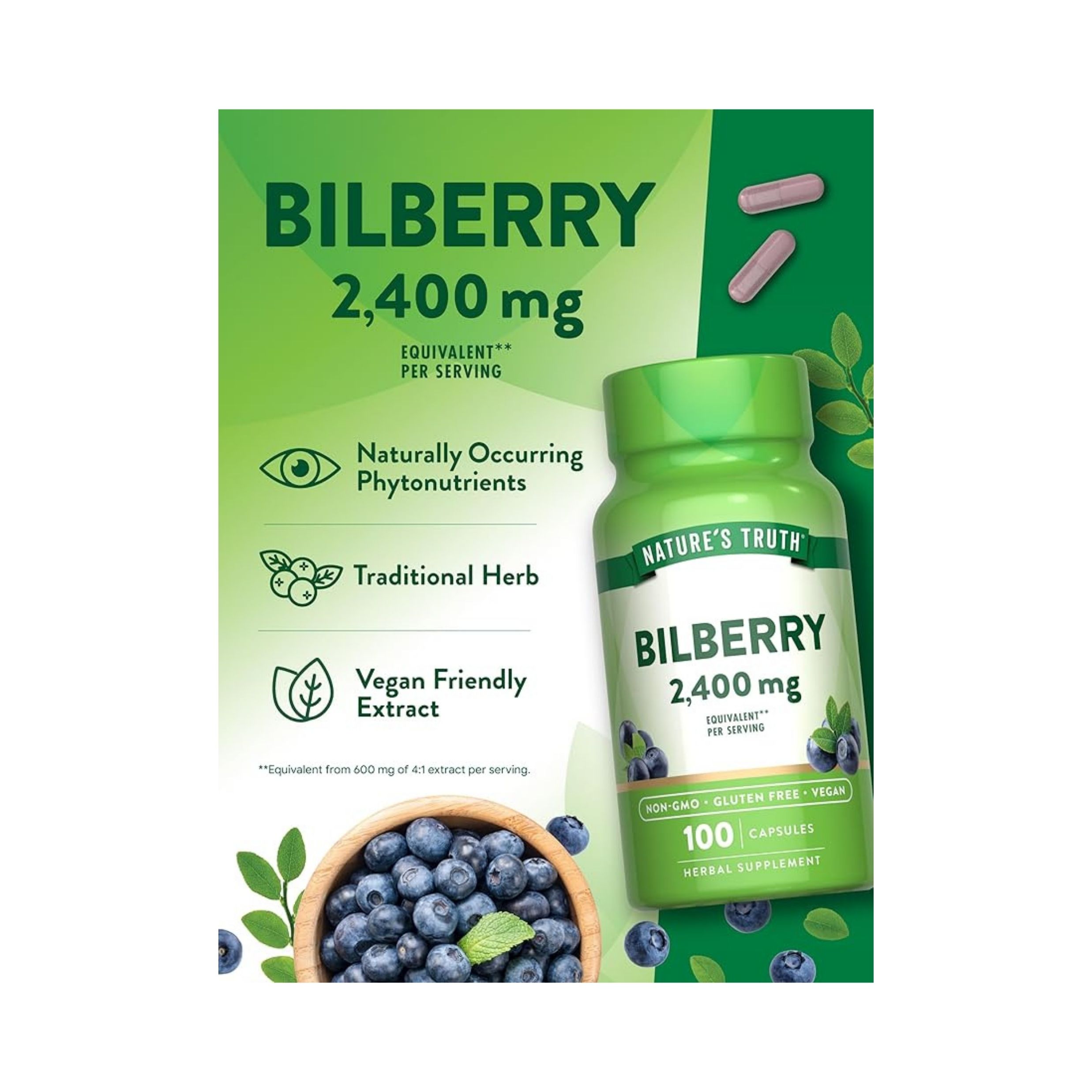 Nature's Truth Bilberry 2400 Mg Capsules