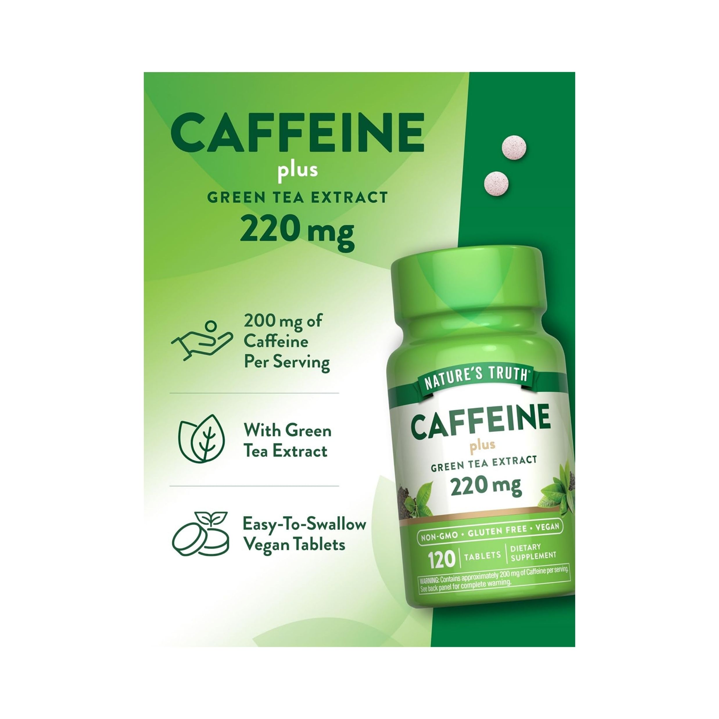 Nature's Truth Caffeine 200 Mg Plus Green Tea Extract Tablets