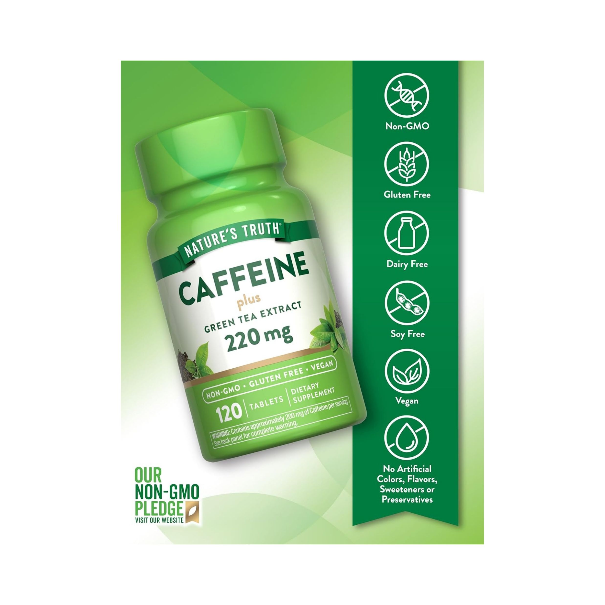 Nature's Truth Caffeine 200 Mg Plus Green Tea Extract Tablets