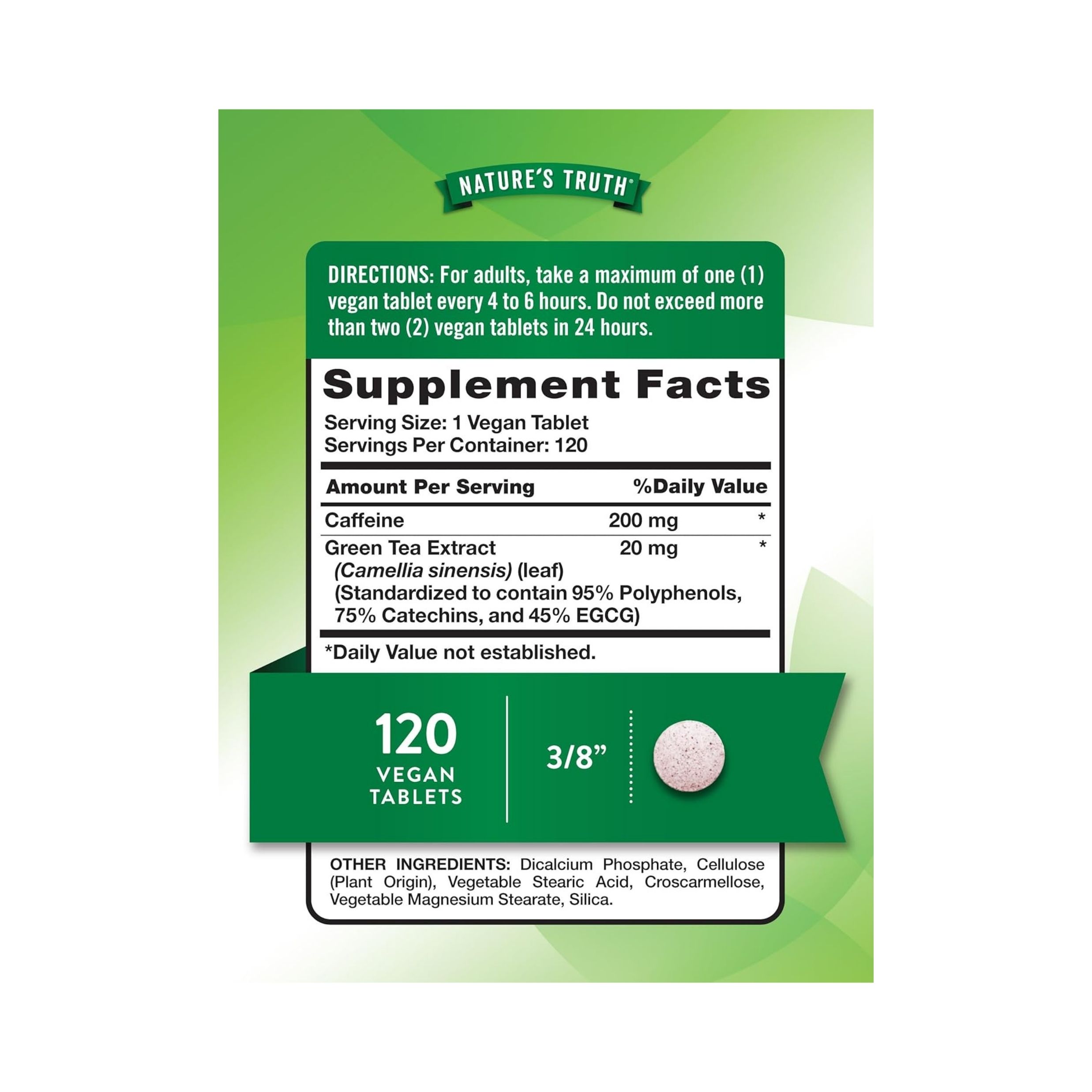 Nature's Truth Caffeine 200 Mg Plus Green Tea Extract Tablets