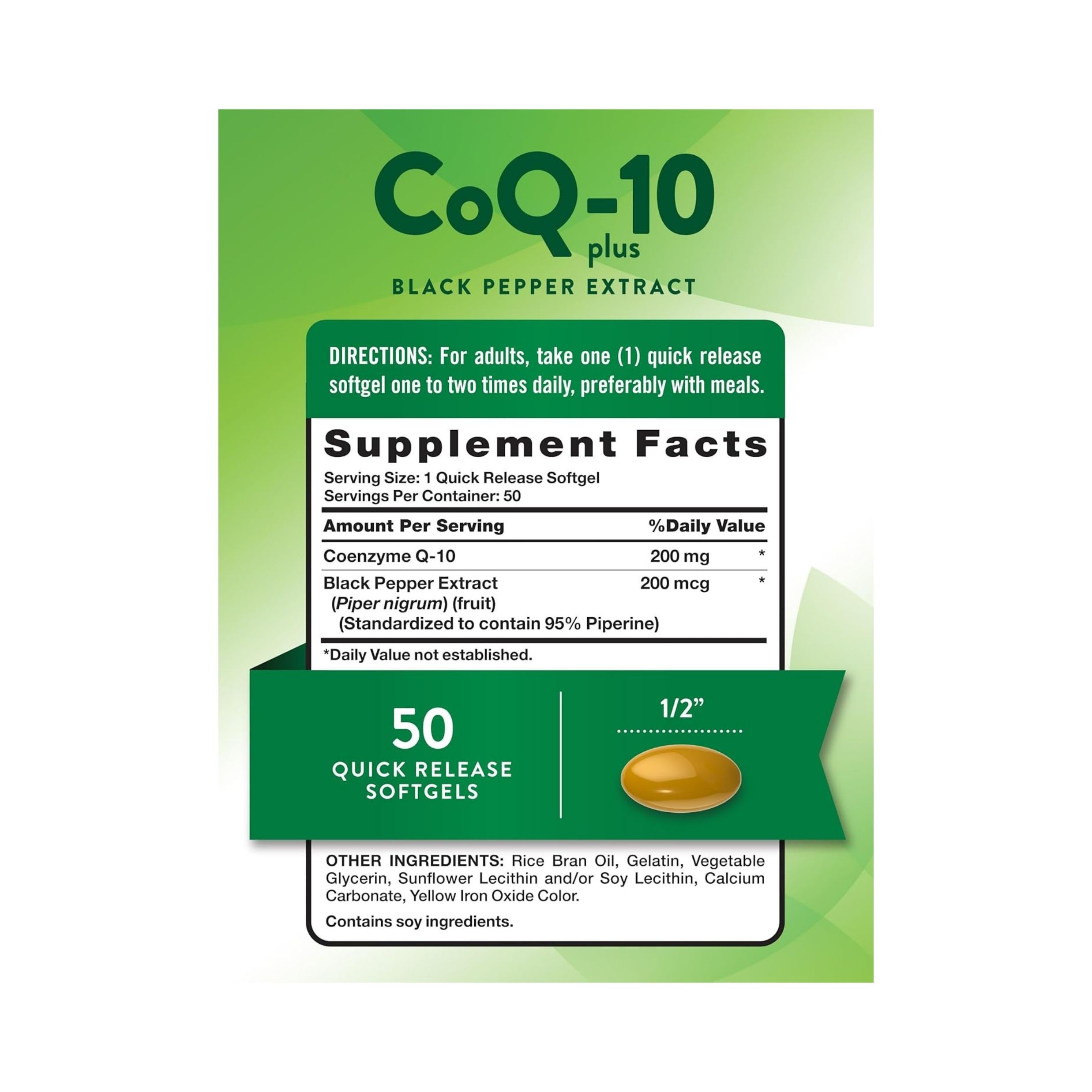 Nature's Truth Enhanced Absorption CoQ-10 200 Mg Plus Black Pepper Extract