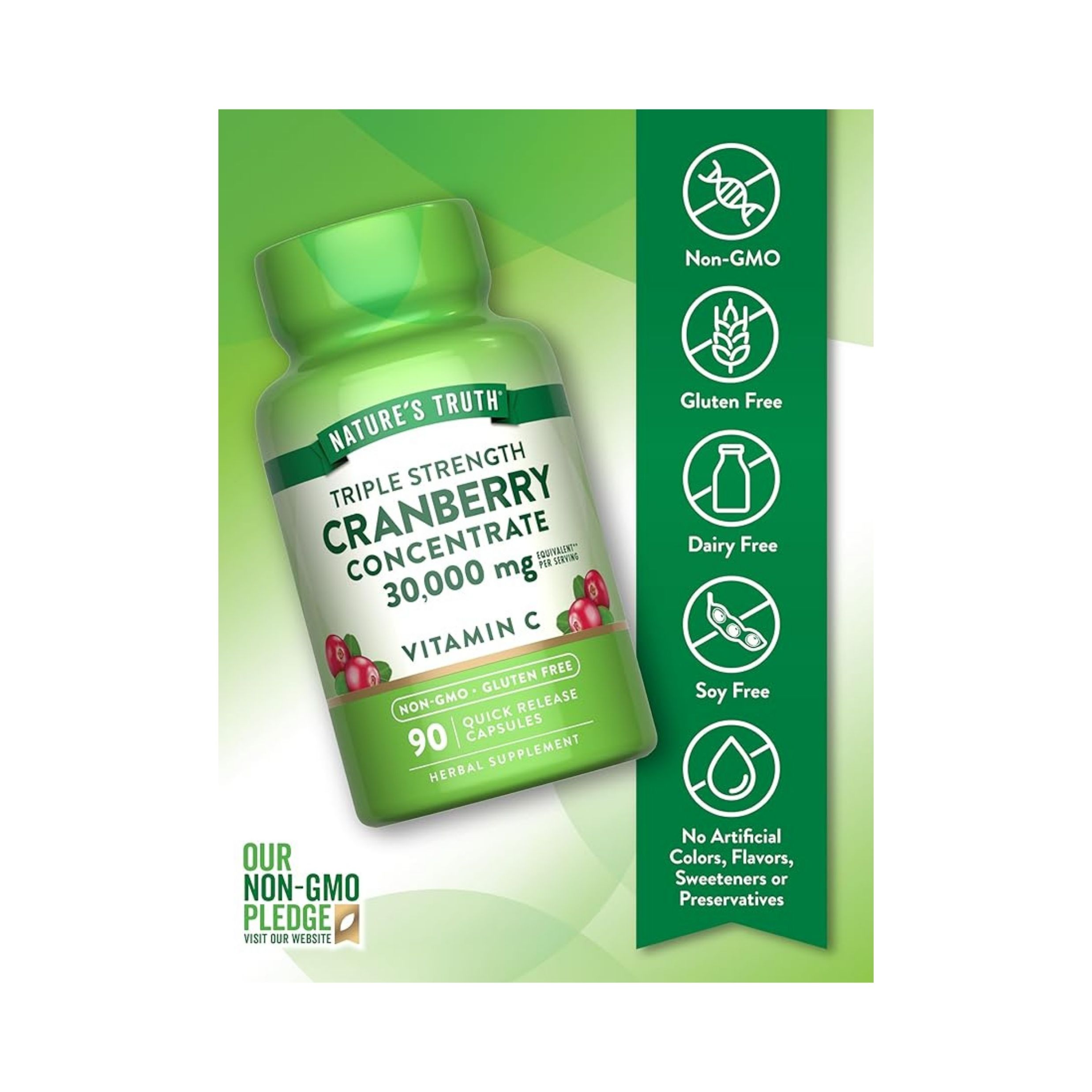 Nature's Truth Quick Release Capsules Triple Strength 30,000 Mg Cranberry Concentrate Plus Vitamin C