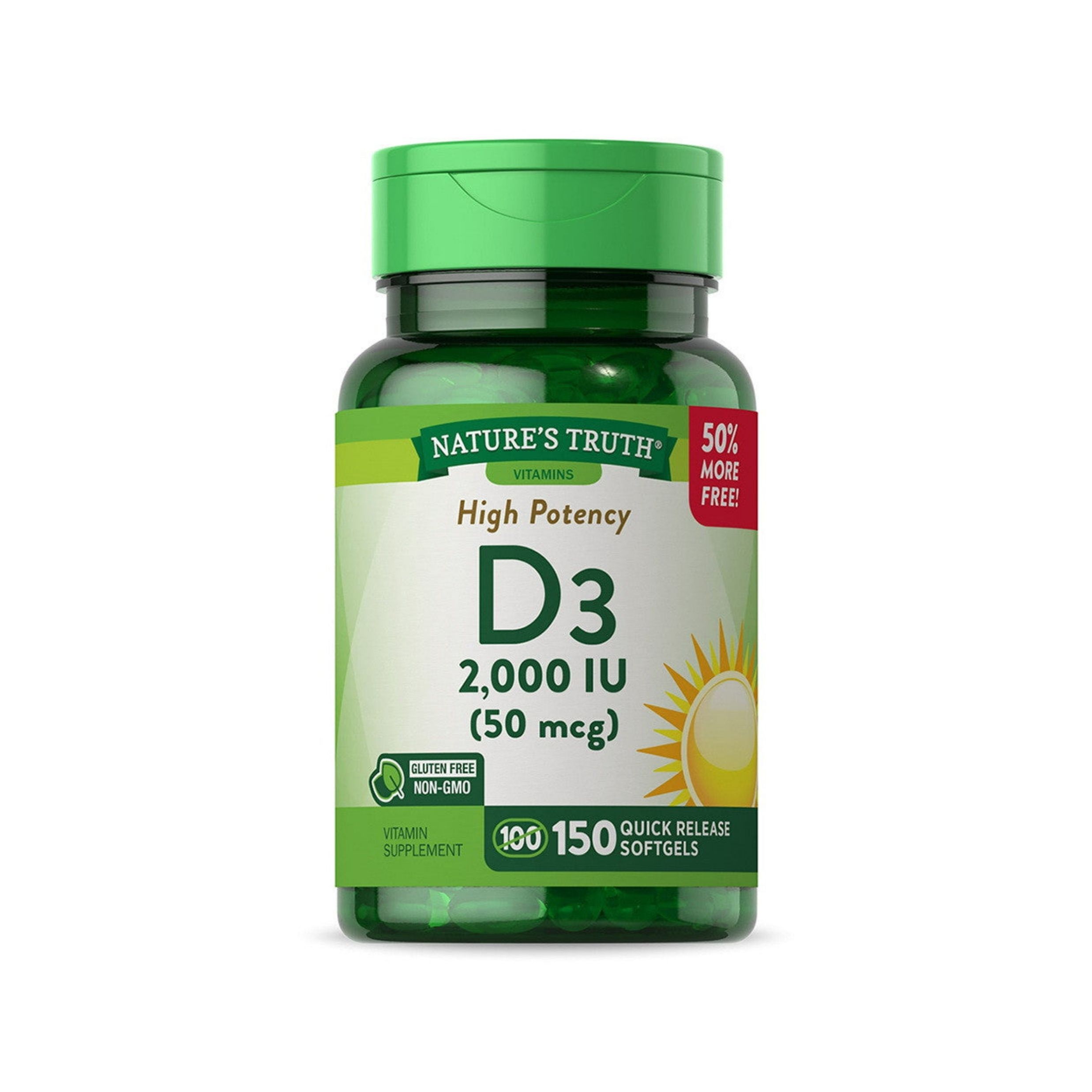 Nature's Truth Vitamin D3, High Potency, 50 Mcg, Softgels