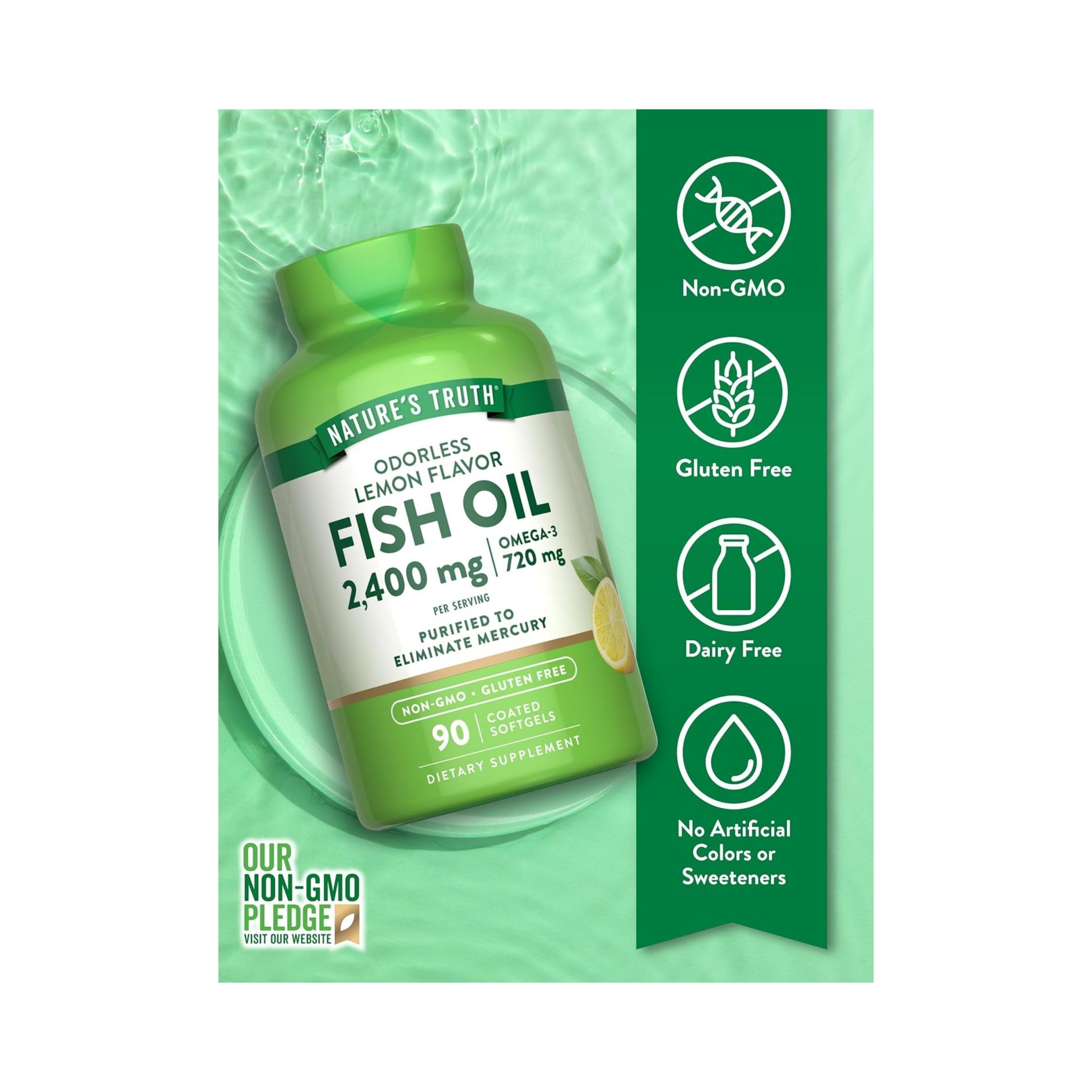 Nature's Truth Fish Oil, Odorless, 2,400 Mg, Softgels, Natural Lemon Flavor