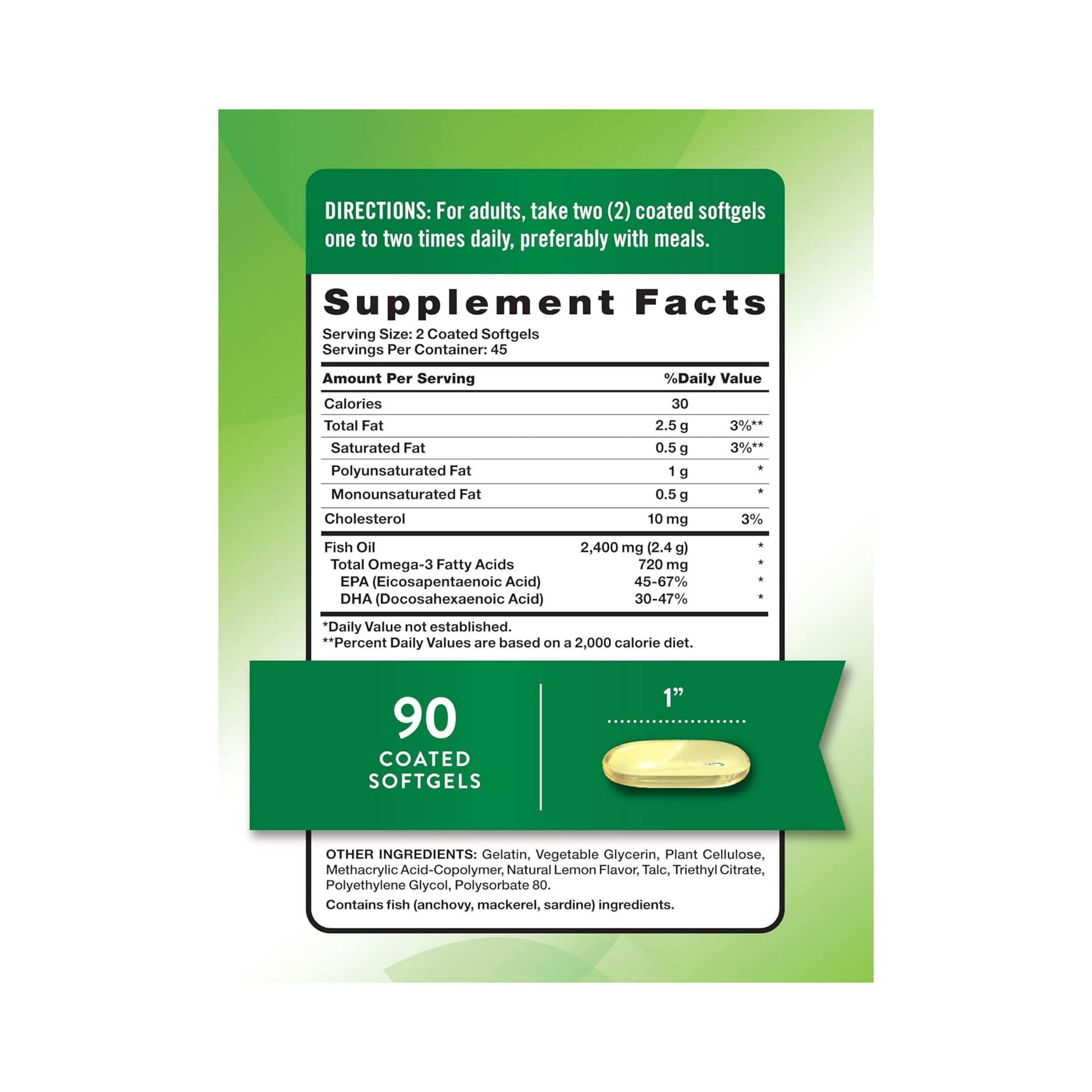 Nature's Truth Fish Oil, Odorless, 2,400 Mg, Softgels, Natural Lemon Flavor