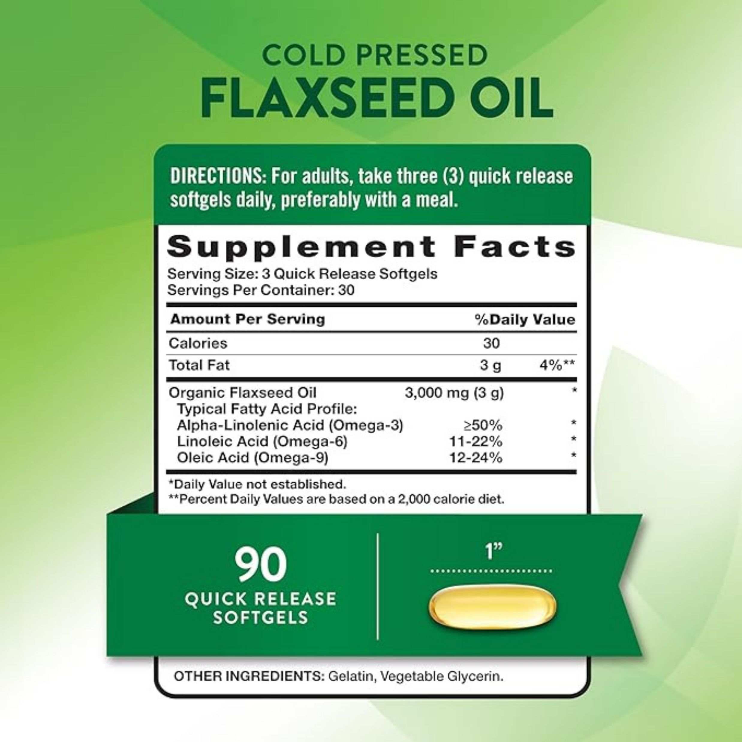 Nature's Truth Flaxseed Oil, Cold Pressed, 1000 Mg, Quick Release Softgels